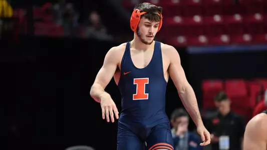 COLLEGE PARK, MD - March 09, 2024 - Illinois’s Logan Swaw during the 2024 Big Ten Champioinships dual at Xfinity Center in College Park, MD. Photo By Pool