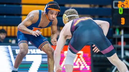 CHAMPAIGN, IL - January 10, 2026 - CJ Campbell during the dual between the Minnesota Golden Gophers and the Illinois Fighting Illini at Huff Hall in Champaign, IL. Photo By Lucas Sun