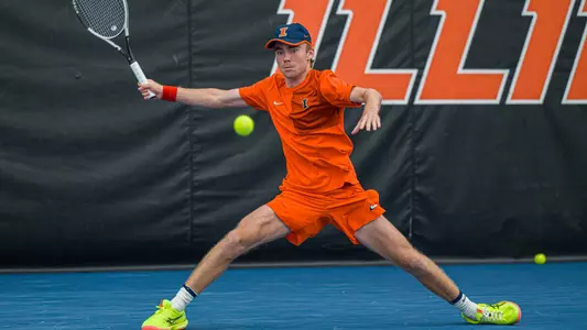 CHAMPAIGN, IL - January 30, 2026 - Hayden Jones during the match between the Duke Blue Devils and the Illinois Fighting Illini at Atkins Tennis Center in Champaign, IL. Photo By Eason Zhou/Fighting Illini