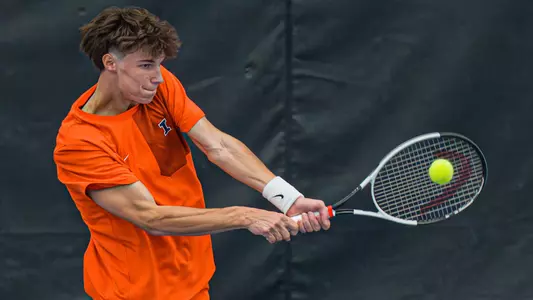 CHAMPAIGN, IL - January 30, 2026 - Gabriel Debru during the match between the Duke Blue Devils and the Illinois Fighting Illini at Atkins Tennis Center in Champaign, IL. Photo By Eason Zhou/Fighting Illini