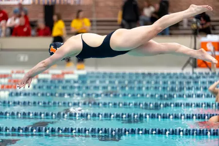 CHAMPAIGN, IL - January 16, 2026 - Martina Cibulkova during the meet between the Nebraska Cornhuskers and the Iowa Hawkeyes and the Illinois Fighting Illini at the Arc Pool in Champaign, IL. Photo By Ashley Ray/Fighting Illini