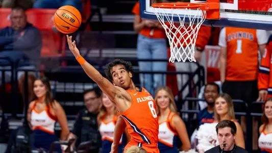 CHAMPAIGN, IL - November 07, 2025 - Guard Blake Fagbemi (#8) during the game between the Florida Gulf Coast Eagles and the Illinois Fighting Illini at State Farm Center in Champaign, IL. Photo By Ashley Ray/Fighting Illini
