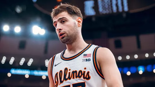 Image Taken At Illinois Fighting Illini vs. Alabama Crimson Tide Men’s Basketball Game, United Center, Chicago, IL, Wednesday, November 19, 2025. Courtney Bay/Illinois Athletics