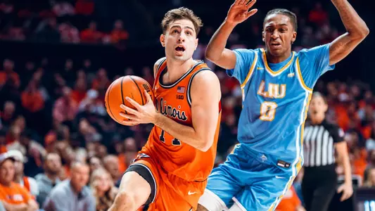 Image Taken At Illinois Fighting Illini vs. Long Island University Sharks Men’s Basketball Game, State Farm Center, University of Illinois, Champaign, IL, Saturday, November 22, 2025. Courtney Bay/Illinois Athletics