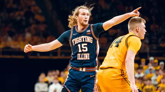 Image Taken At Illinois Fighting Illini vs. Iowa Hawkeyes Men’s Basketball Game, Carver-Hawkeye Arena, Iowa City, Iowa, Sunday, January 11, 2025. Courtney Bay/Illinois Athletics