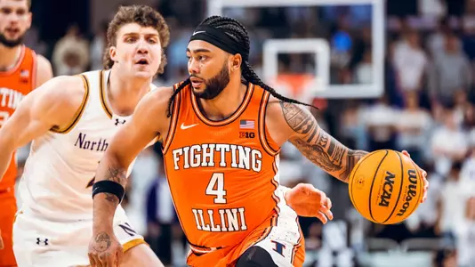 Image Taken At Illinois Fighting Illini vs. Northwestern Wildcats Men’s Basketball Game, Welsh-Ryan Arena, Evanston, IL, Wednesday, January 14, 2025. Courtney Bay/Illinois Athletics