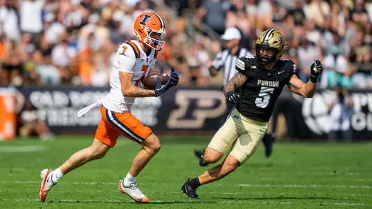 WEST LAFAYETTE, IN - October 4, 2025 - Wide Receiver Alexander Capka-Jones (#7) during the game between the Purdue Boilermakers and the Illinois Fighting Illini at Ross–Ade Stadium in West Lafayette, IN. Photo by Quinten Truitt/Fighting Illini