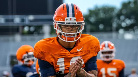 CHAMPAIGN, ILL. - August 07, 2025 - Photo taken during Fall Camp practice of Illinois Fighting Illini Football at Memorial Stadium. (Photo by /Illinois Athletics)