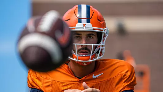 CHAMPAIGN, ILL. - August 12, 2025 - Photo taken during Fall Camp practice of Illinois Fighting Illini Football at Smith Center Practice Fields. (Photo by /Illinois Athletics)