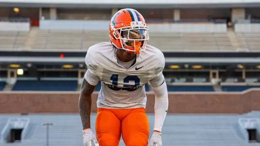 CHAMPAIGN, IL - August 15, 2025 - Amar Reynolds during practice at Memorial Stadium in Champaign, IL. Photo by