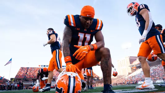 CHAMPAIGN, IL - August 29, 2025 - \fb during the game between the Western Illinois Leathernecks and the Illinois Fighting Illini at Memorial Stadium in Champaign, IL. Photo by Lucas Sun/Fighting Illini
Wide Receiver Brayden Trimble (#11)