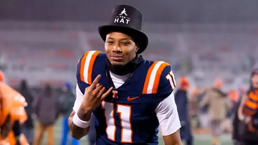 CHAMPAIGN, IL - November 29, 2025 - Wide Receiver Brayden Trimble (#11) after the game between the Northwestern Wildcats and the Illinois Fighting Illini at Gies Memorial Stadium in Champaign, IL. Photo By Ashley Ray/Fighting Illini