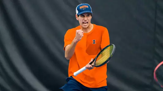 CHAMPAIGN, IL - February 28, 2026 - Zach Viiala during the match between the TCU Horned Frogs and the Illinois Fighting Illini at Atkins Tennis Center in Champaign, IL. Photo By Lucas Sun