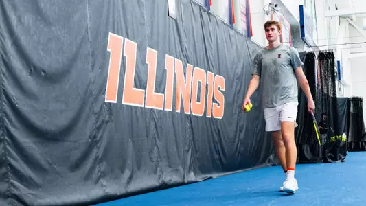 CHAMPAIGN, IL - March 08, 2026 - Adam Jilly during the match between the Washington Huskies and the Illinois Fighting Illini at Atkins Tennis Center in Champaign, IL. Photo By /Ryan Shepardson/Fighting Illini