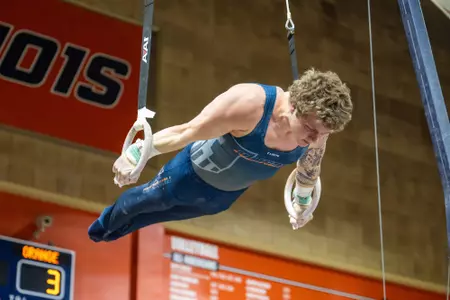 CHAMPAIGN, IL - December 05, 2025 - Logan Myers during the meet between the MGYM and the Illinois Fighting Illini at Huff Hall in Champaign, IL. Photo By Eason Zhou/Fighting Illini