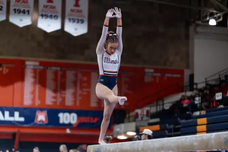 CHAMPAIGN, IL - February 01, 2026 - Rachel Goldstein during the meet between the Maryland Terrapins and the Illinois Fighting Illini at Huff Hall in Champaign, IL. Photo By Ryan Shepardson/Fighting Illini