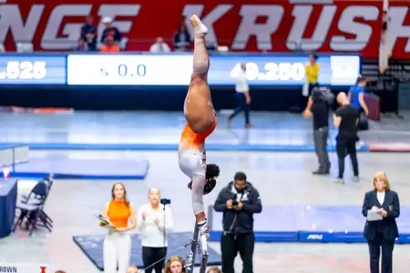 CHAMPAIGN, IL - February 22, 2026 - Kennedy Brown during the meet between the UCLA Bruins and the Illinois Fighting Illini at State Farm Center in Champaign, IL. Photo By Ashley Ray/Fighting Illini
