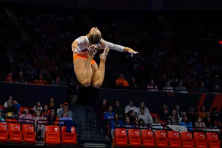 CHAMPAIGN, IL - February 22, 2026 - Alea Byrne during the meet between the UCLA Bruins and the Illinois Fighting Illini at State Farm Center in Champaign, IL. Photo By Quinten Truitt
