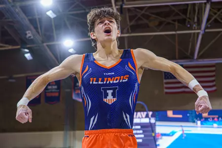 CHAMPAIGN, IL - February 28, 2026 - Dylan Shepard during the Tri meet between the Greenvile Panthers, Navy Midshipman and the Illinois Fighting Illini at Huff Hall in Champaign, IL. Photo By Eason Zhou/Fighting Illini