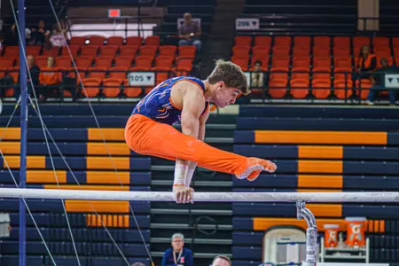 CHAMPAIGN, IL - February 28, 2026 - Sam Kaplan during the Tri meet between the Greenvile Panthers, Navy Midshipman and the Illinois Fighting Illini at Huff Hall in Champaign, IL. Photo By Eason Zhou/Fighting Illini