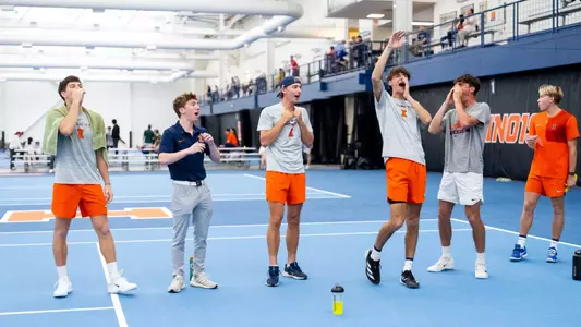 CHAMPAIGN, IL - March 22, 2026 - The Fighting Illini during the match between the Michigan State Spartans and the Illinois Fighting Illini at Atkins Tennis Center in Champaign, IL. Photo By Ashley Ray/Fighting Illini