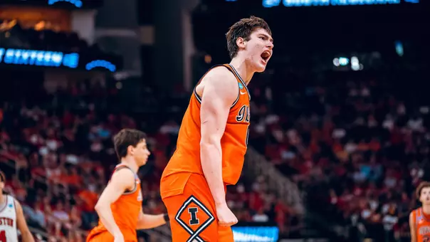 Image Taken At NCAA Tournament Sweet Sixteen Media and Practice, Toyota Center, Houston, TX, Thursday, March 26, 2026. Courtney Bay/Illinois Athletics