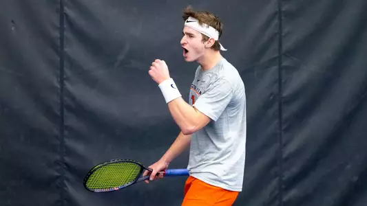 CHAMPAIGN, IL - March 22, 2026 - Adam Jilly during the match between the Michigan State Spartans and the Illinois Fighting Illini at Atkins Tennis Center in Champaign, IL. Photo By Ashley Ray/Fighting Illini