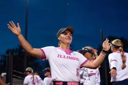 CHAMPAIGN, IL - October 01, 2025 - Infielder Adisyn Caryl (#5) during the game between the Danville Jaguars and the Illinois Fighting Illini at Eichelberger Field in Champaign, IL. Photo By Quinten Truitt