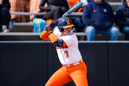 CHAMPAIGN, IL - March 14, 2026 - Catcher Ellie Haggard (#7) during the game between the Iowa Hawkeyes and the Illinois Fighting Illini at Eichelberger Field in Champaign, IL. Photo By Lucas Sun