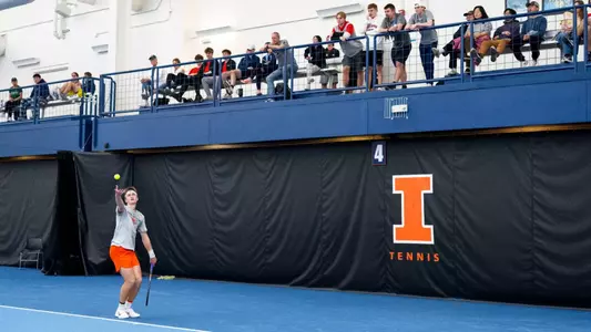 CHAMPAIGN, IL - March 22, 2026 - Adam Jilly during the match between the Michigan State Spartans and the Illinois Fighting Illini at Atkins Tennis Center in Champaign, IL. Photo By Ashley Ray/Fighting Illini