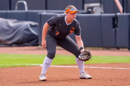 CHAMPAIGN, IL - March 22, 2026 - Catcher Ellie Haggard (#7) during the game between the Northwestern Wildcats and the Illinois Fighting Illini at Eichelberger Field in Champaign, IL. Photo By Lucas Sun