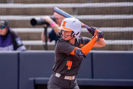 CHAMPAIGN, IL - March 22, 2026 - Outfielder Alaina Miller (#9) during the game between the Northwestern Wildcats and the Illinois Fighting Illini at Eichelberger Field in Champaign, IL. Photo By Lucas Sun