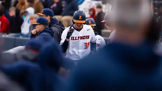 CHAMPAIGN, IL - April 10, 2026 - Outfielder Collin Jennings (#38) during the game between the New Orleans Privateers and the Illinois Fighting Illini at Illinois Field in Champaign, IL. Photo By Lucas Sun