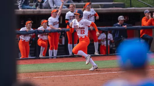 Brooke Stang runs for home plate at Eichelberger Field in Urbana, Illinois.