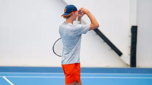 CHAMPAIGN, IL - April 18, 2026 - Tyler Bowers during the match between the Northwestern Wildcats and the Illinois Fighting Illini at Atkins Tennis Center in Champaign, IL. Photo By Ryan Shepardson/Fighting Illini