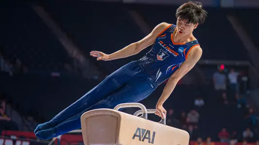 CHAMPAIGN, IL - April 17, 2026 - Brandon Dang during Day 1 of the National Championship at State Farm Center in Champaign, IL. Photo By Eason Zhou/Fighting Illini