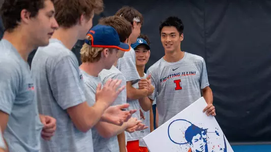 CHAMPAIGN, IL - April 18, 2026 - The Fighting Illini during the match between the Northwestern Wildcats and the Illinois Fighting Illini at Atkins Tennis Center in Champaign, IL. Photo By Ryan Shepardson/Fighting Illini
