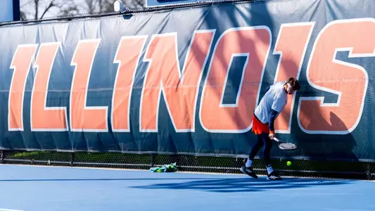 CHAMPAIGN, IL - April 05, 2026 - Gabriel Debru during the match between the Purdue Boilermakers and the Illinois Fighting Illini at Atkins Tennis Center in Champaign, IL. Photo By Knox Mynatt/Fighting Illini