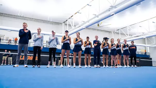 CHAMPAIGN, IL - April 12, 2026 - The Fighting Illini during the match between the USC Trojans and the Illinois Fighting Illini at Atkins Tennis Center in Champaign, IL. Photo By Lucas Sun