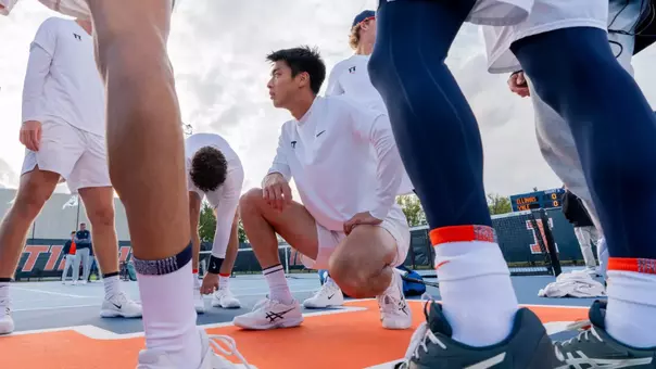CHAMPAIGN, IL - May 01, 2026 - Kenta Miyoshi during the Round 1 Match of the NCAA Tournament between the Yale Bulldogs and the Illinois Fighting Illini at Atkins Tennis Center in Champaign, IL. Photo By Knox Mynatt/Fighting Illini