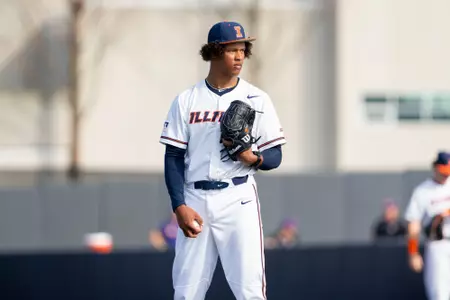 CHAMPAIGN, IL - March 10, 2026 - Right Handed Pitcher Ike Young (#12) during the game between the Western Illinois Leathernecks and the Illinois Fighting Illini at Illinois Field in Champaign, IL. Photo By Ashley Ray/Fighting Illini