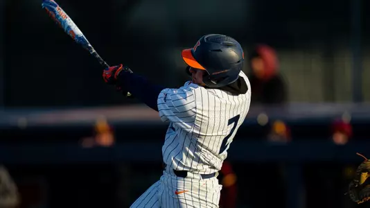 CHAMPAIGN, IL - March 14, 2026 - Outfielder / Right Handed Pitcher Foti Rigopoulos (#7) during game 2 between the Minnesota Gophers and the Illinois Fighting Illini at Illinois Field in Champaign, IL. Photo By Quinten Truitt