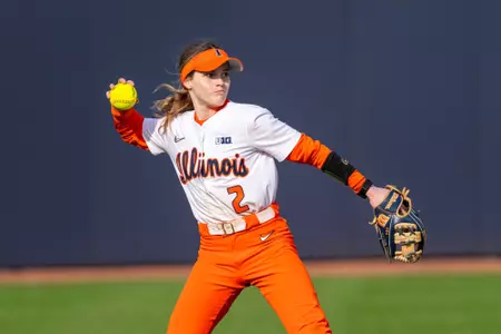 CHAMPAIGN, IL - March 14, 2026 - Infielder Ava Moore (#2) during the game between the Iowa Hawkeyes and the Illinois Fighting Illini at Eichelberger Field in Champaign, IL. Photo By Ashley Ray/Fighting Illini
