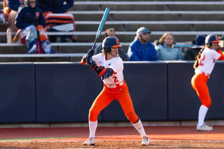 CHAMPAIGN, IL - March 14, 2026 - Infielder Ava Moore (#2) during the game between the Iowa Hawkeyes and the Illinois Fighting Illini at Eichelberger Field in Champaign, IL. Photo By Ashley Ray/Fighting Illini