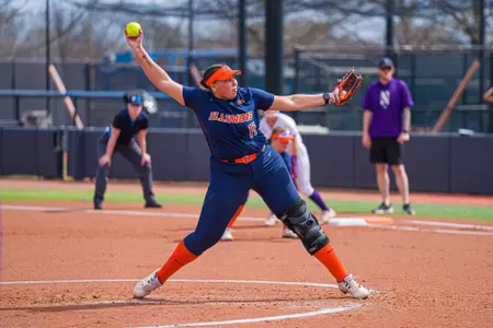 CHAMPAIGN, IL - March 21, 2026 - Right-Handed Pitcher Christina Crawford (#11) during the game between the Northwestern Wildcats and the Illinois Fighting Illini at Eichelberger Field in Champaign, IL. Photo By Eason Zhou/Fighting Illini