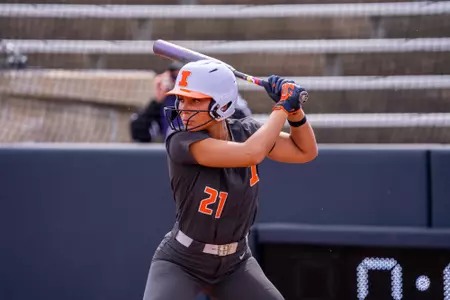 CHAMPAIGN, IL - March 22, 2026 - Outfielder Delaney Mosley (#21) during the game between the Northwestern Wildcats and the Illinois Fighting Illini at Eichelberger Field in Champaign, IL. Photo By Lucas Sun