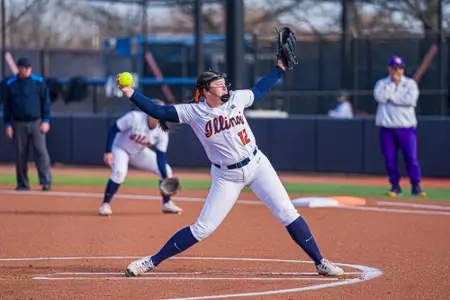 CHAMPAIGN, IL - March 24, 2026 - Right-Handed Pitcher Karley Yergler (#12) during the game between the Northern Iowa Panthers and the Illinois Fighting Illini at Eichelberger Field in Champaign, IL. Photo By Eason Zhou/Fighting Illini