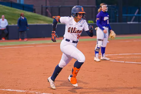 CHAMPAIGN, IL - March 24, 2026 - Outfielder Skylar Brennan (#24) during the game between the Northern Iowa Panthers and the Illinois Fighting Illini at Eichelberger Field in Champaign, IL. Photo By Eason Zhou/Fighting Illini