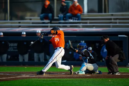 CHAMPAIGN, IL - April 07, 2026 - Outfielder Cameron Chee-Aloy (#25) during the game between the Indiana State Sycamore Sam and the Illinois Fighting Illini at Illinois Field in Champaign, IL. Photo By Quinten A. Truitt