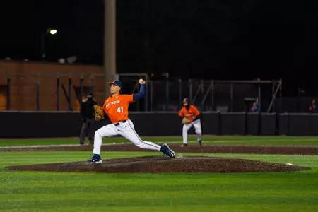 CHAMPAIGN, IL - April 07, 2026 - Left Handed Pitcher Tore Indomenico (#41) during the game between the Indiana State Sycamore Sam and the Illinois Fighting Illini at Illinois Field in Champaign, IL. Photo By Quinten A. Truitt